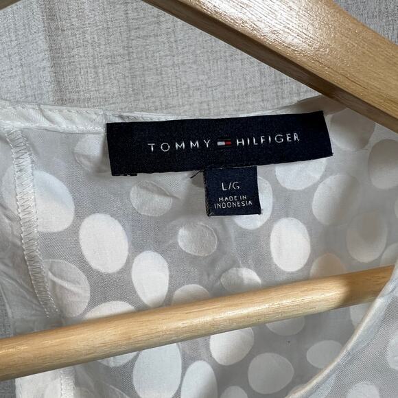 TOMMY HILFIGER Sheer Polka Dot Bell Sleeve Blouse White Women's Size Large - Picture 3 of 8